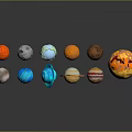Colorful Planet Models With Various Colors And Textures Arranged On Black Background With Reflections