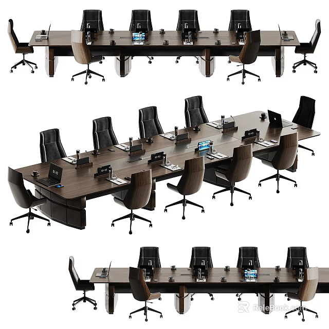 Modern Spacious Wooden Conference Table With Ergonomic Office Chairs And Complete Business Meeting Facilities 3d model 