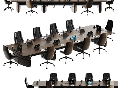 Modern Spacious Wooden Conference Table With Ergonomic Office Chairs And Complete Business Meeting Facilities 3d model