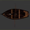 Wooden Sailboat Featuring Blue And White Striped Sail Wooden Hull And Seats