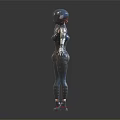 Two Robot Characters With Silver Helmets Mechanical Bodysuits Shiny Metallic Details Front And Back Views 3d model