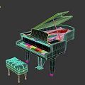 Elegant Black Grand Piano With Open Lid And Comfortable Gray Bench For Home Living