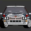 White Rally Car With Red Blue Stripes Sponsor Logos And Racing Wheels