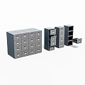Gray Metal Storage Lockers With Multiple Drawers And Different Sizes Compartments 3d model