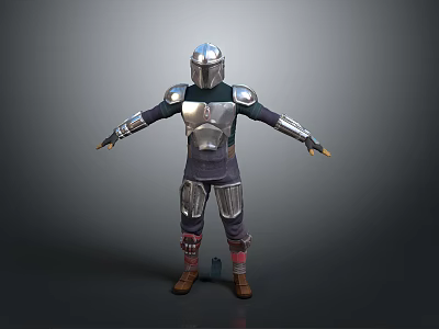 Silver Full Body Armor For Daily Use With Dark Underclothes And Brown Boots 3d model