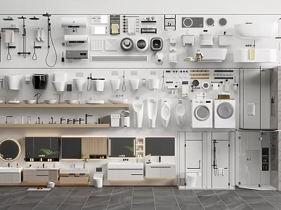 Modern Bathroom Combination With Toilet Sink Shower Cabinet Mirror And Washing Machine 3d model