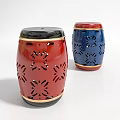 Colorful Decorative Drum Stools With Hollow Patterns And Gold Studs Design 3d model