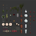 Stylish Home Furniture Display With Vases Plants Clocks And Decorative Accessories