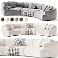 Modern Sectional Sofa With Soft Fabric Plush Cushions Checkered Blanket And Color Options