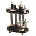 Two Tier Black Gold Bar Cart With Marble Top Holding Wine Glasses Champagne Ice Bucket
