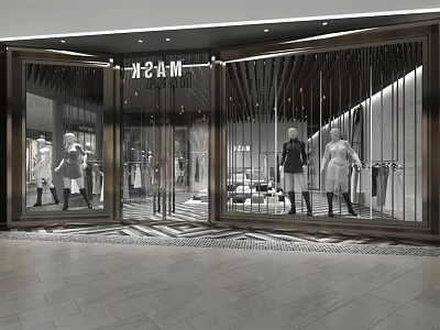 Modern Clothing Store With Glass Facade And Mannequins Displaying Fashionable Clothes 3d model
