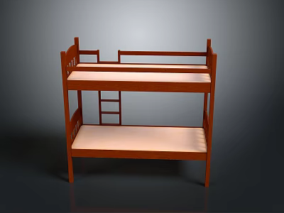 Classic Wooden Bunk Bed With Ladder And Upper Lower Mattress Frame 3d model