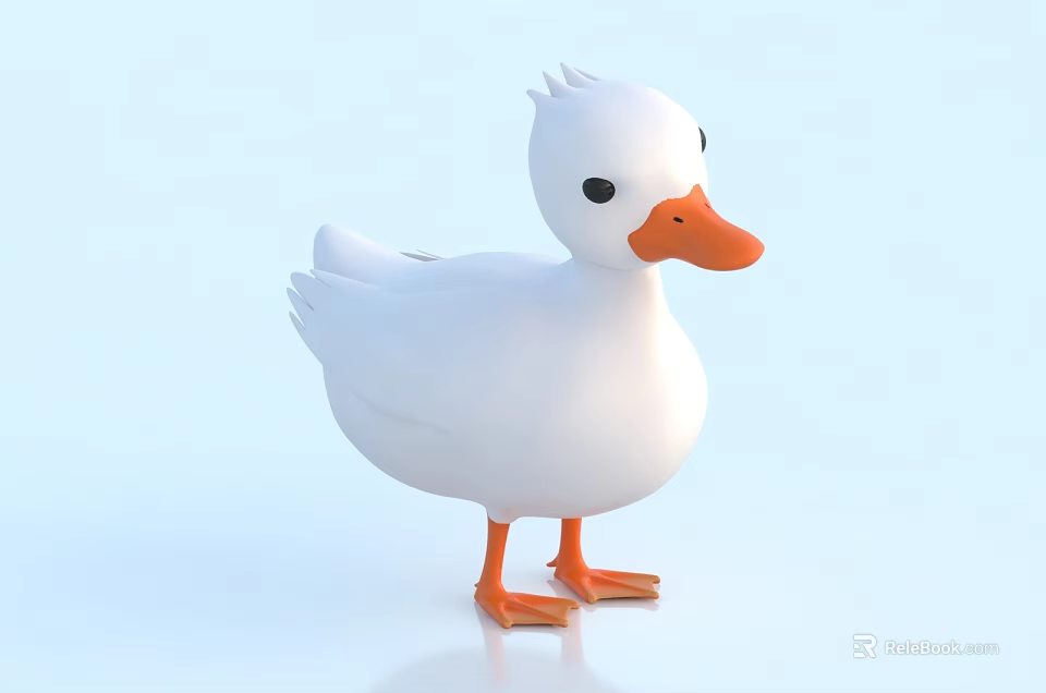 Cute White Reptile Character With Orange Beak And Feet On Light Blue 3d model 