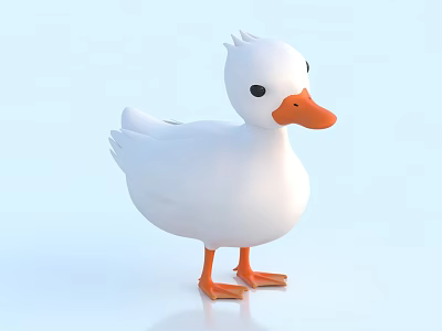 Cute White Reptile Character With Orange Beak And Feet On Light Blue 3d model