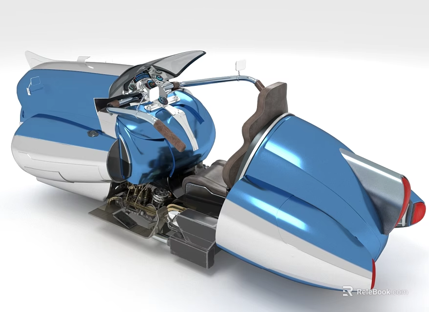 Futuristic Blue And Silver Streamlined Motorcycle With Open Body And Mechanical Details 3d model 
