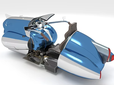 Futuristic Blue And Silver Streamlined Motorcycle With Open Body And Mechanical Details 3d model