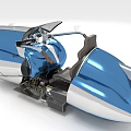Futuristic Blue And Silver Streamlined Motorcycle With Open Body And Mechanical Details