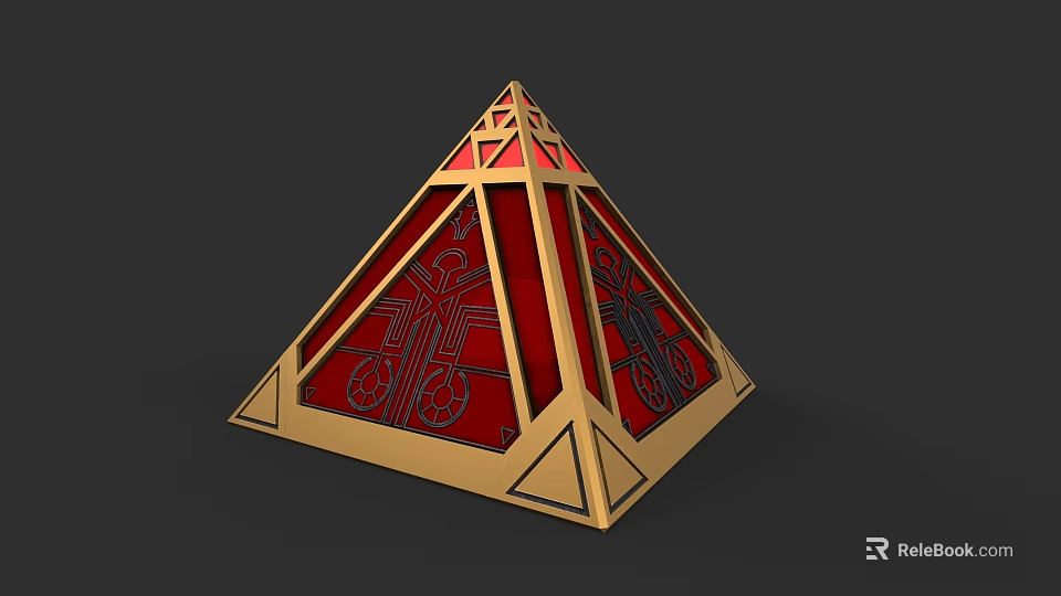 Ornate Weapon With Pyramid Structure Golden Frame And Red Panel Black Designs 3d model 