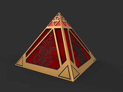 Ornate Weapon With Pyramid Structure Golden Frame And Red Panel Black Designs 3d model