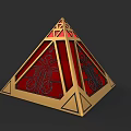 Ornate Weapon With Pyramid Structure Golden Frame And Red Panel Black Designs