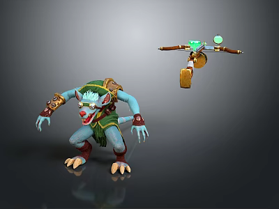 Blue Skinned Red Eyed Clawed Monster And Green Gem Wielding Warrior Game Movie Characters 3d model