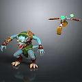 Blue Skinned Red Eyed Clawed Monster And Green Gem Wielding Warrior Game Movie Characters