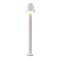 Sleek Modern Outdoor Light with Tall Black Cylindrical Pole and Conical Shade for Garden Pathway