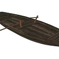 Traditional Wooden Boat with Oars and Seats for Rowing on Calm Water