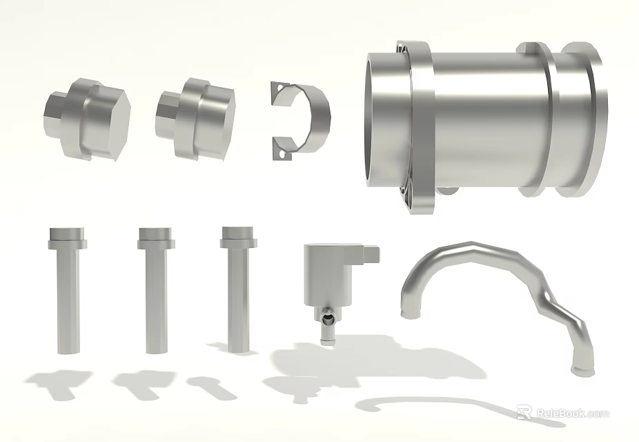 Durable Automotive Parts Including Metal Bolts Nuts Pipes Brackets And Handles 3d model 