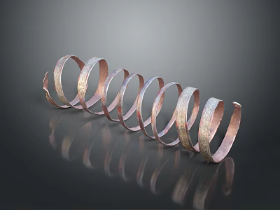 Shiny Copper Spiral Decorative Rings For Modern Clothing Accessories Design 3d model