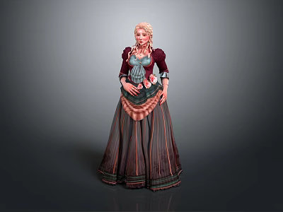 Game Movie Character With Blonde Hair Crimson Top Blue Apron And Striped Long Skirt 3d model