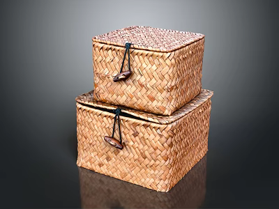 Practical Natural Woven Storage Boxes Stackable with Handles for Home Organization 3d model
