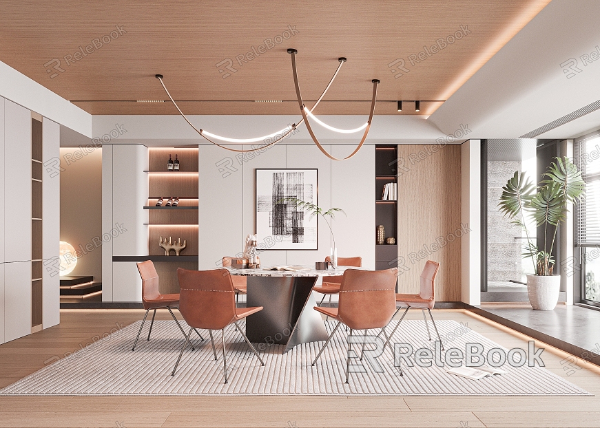 Modern dining table and chair combination model