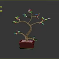Decorative Potted Plant with Curved Trunk Green Leaves in Red Pot