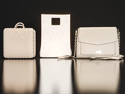 Elegant White Leather Handbags with Square Design Chain Strap and Textured Surface 3d model