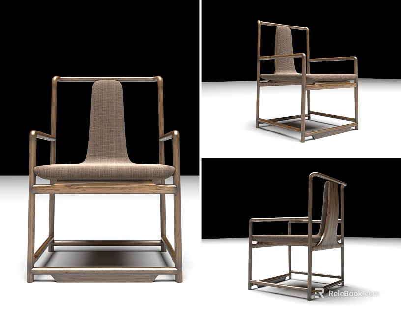 Modern Single Chair Design With Wooden Frame And Fabric Seat Backrest 3d model 