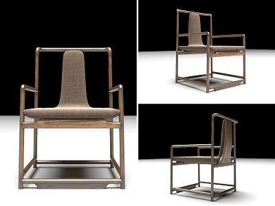 Modern Single Chair Design With Wooden Frame And Fabric Seat Backrest 3d model