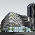 Modern Commercial Complex Architectural Design With Open Plaza And Urban Surroundings 3d model