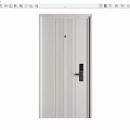 Modern Light Gray Front Door With Vertical Stripes And Black Smart Lock 3d model