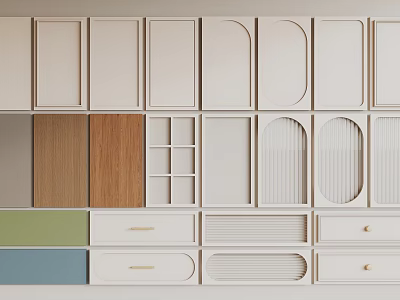 Diverse Wall Paneling Designs Including Wooden Pastel Color Arched Grid And Striped Patterns 3d model