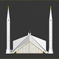 White Religious Building Architectural Model Featuring Four Golden Minarets Blue Lines and Golden Ornaments