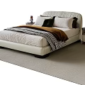 Modern White Upholstered Double Bed With Decorative Pillows And Nightstands