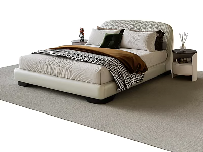 Modern White Upholstered Double Bed With Decorative Pillows And Nightstands 3d model