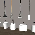 Bathroom Small Accessories With Wall Mounted Mops Brooms And Floor Placed White Buckets