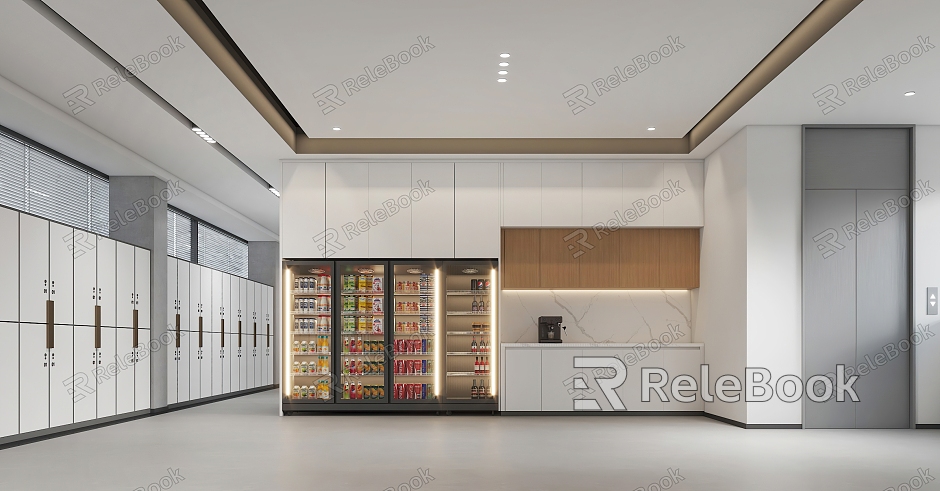 Modern Pantry Office Beverage Refrigerator Western Kitchen Kitchen Open Kitchen Aisle model