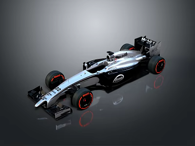 Aerodynamic McLaren Formula 1 Racing Car With Silver Body Black Accents And Red Wheel Rims 3d model