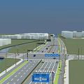 Wide Highway Road With Traffic Signs Street Lights And Guardrails For Vehicles