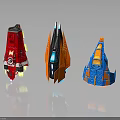 Vibrant Red Orange and Blue Spacecraft Models for Space Exploration 3d model
