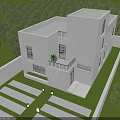 Modern White Detached Villa With Green Lawn Trees Balcony And Driveway