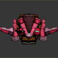 Sci Fi Mechanical Device With Pink Purple Accents Glowing Green Screen And Wooden Base